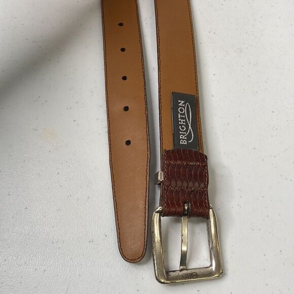 Brighton Vintage Brown Woven Weave Leather Belt Silver Tone Buckle 1996 Office main image 7